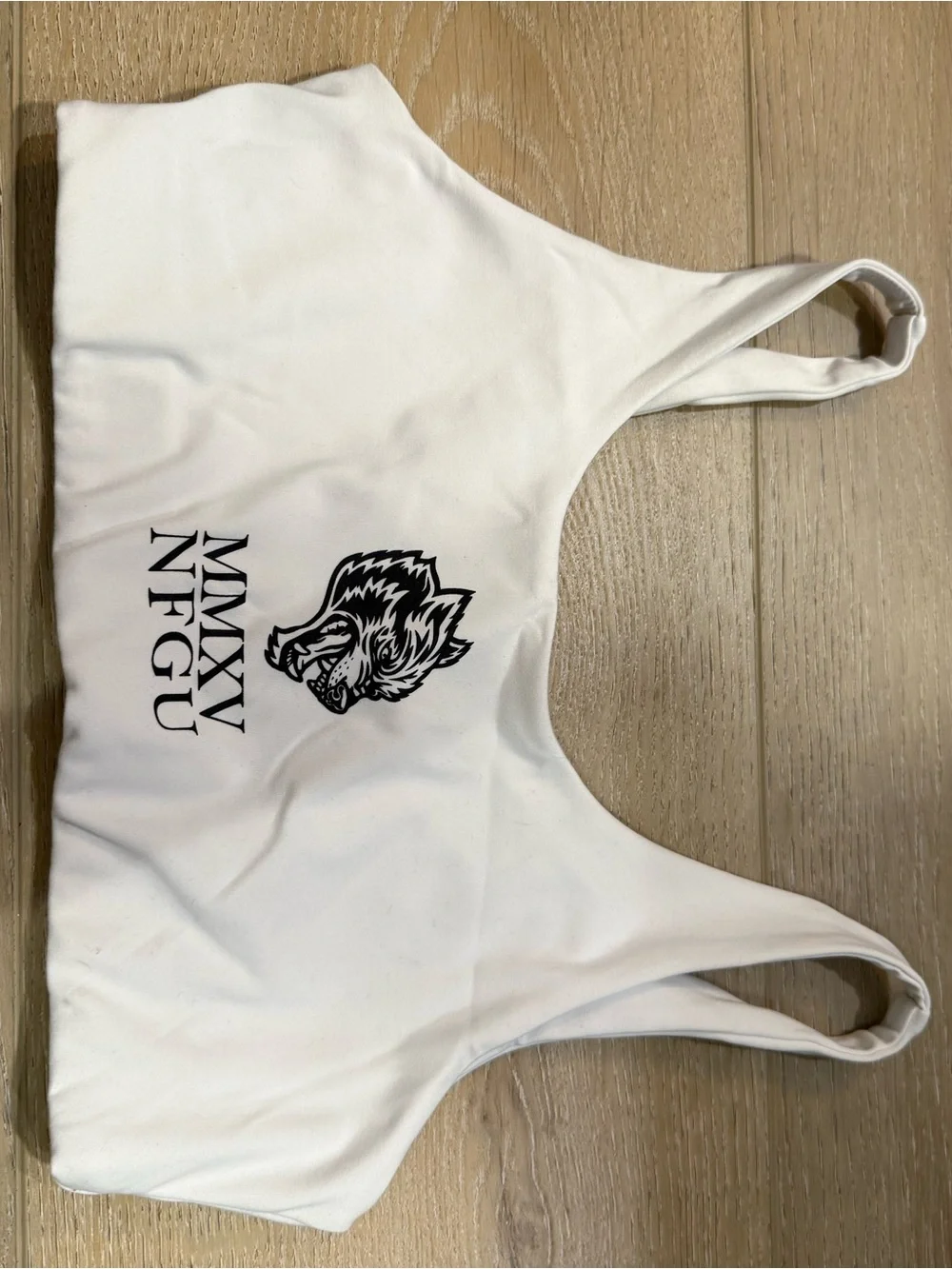 White Graphic Crop Bralette with Wolf Motif - Women Intimates